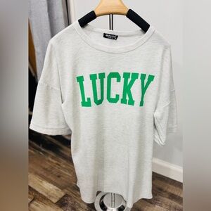 Heimish USA Lucky Graphic Waffle Knit Oversized Tee Medium